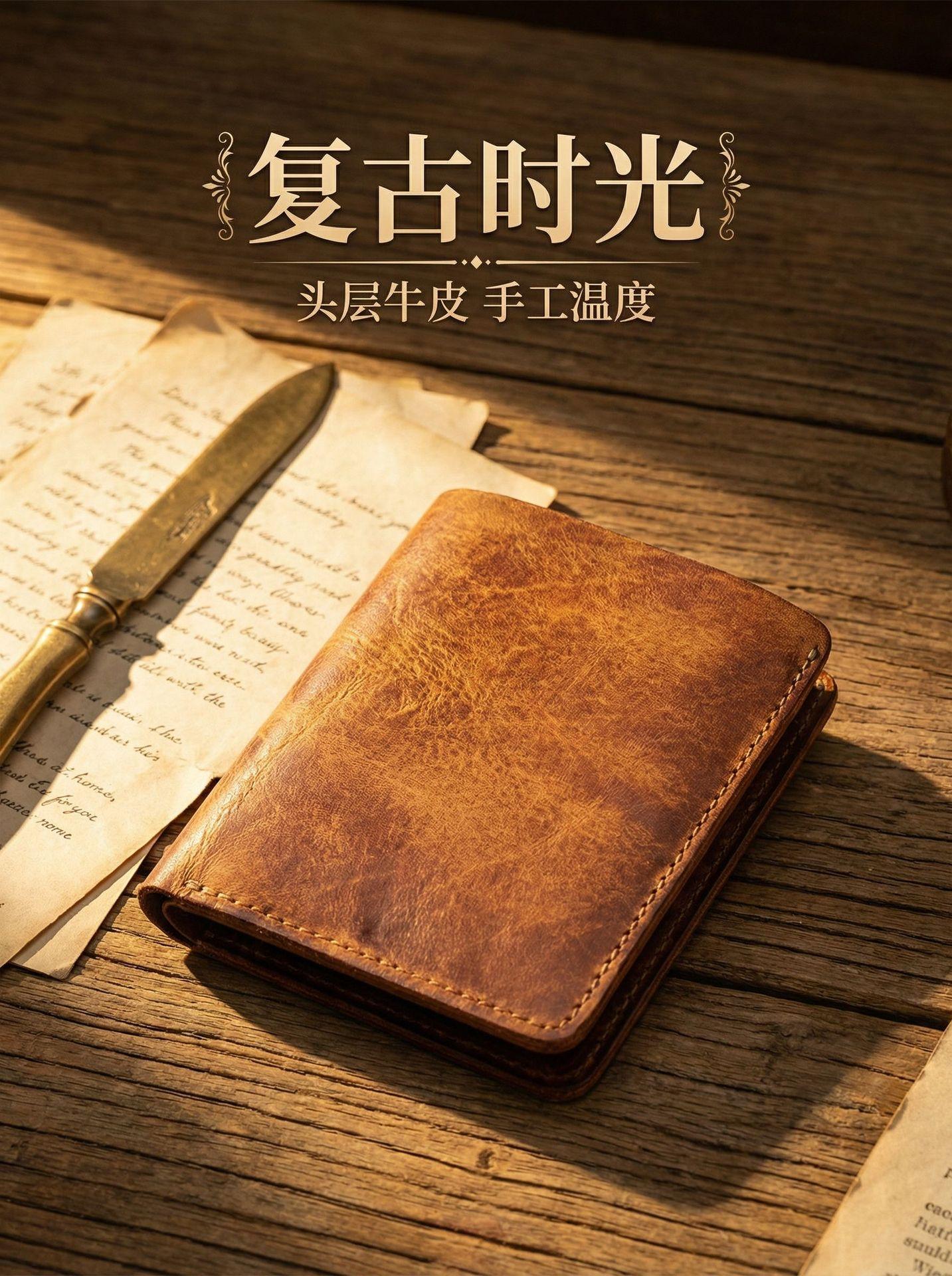 

Men s Genuine Leather Short Wallet Vintage Hand-Rubbed Travel Wallet with Multi-Card Slots, Organizer Bag for ID & Credit Cards