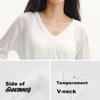 Semir Women's Long Sleeve Summer V-Neck Solid Color Linen-Like Loose Drawstring Blouse 2026 Gentle Top