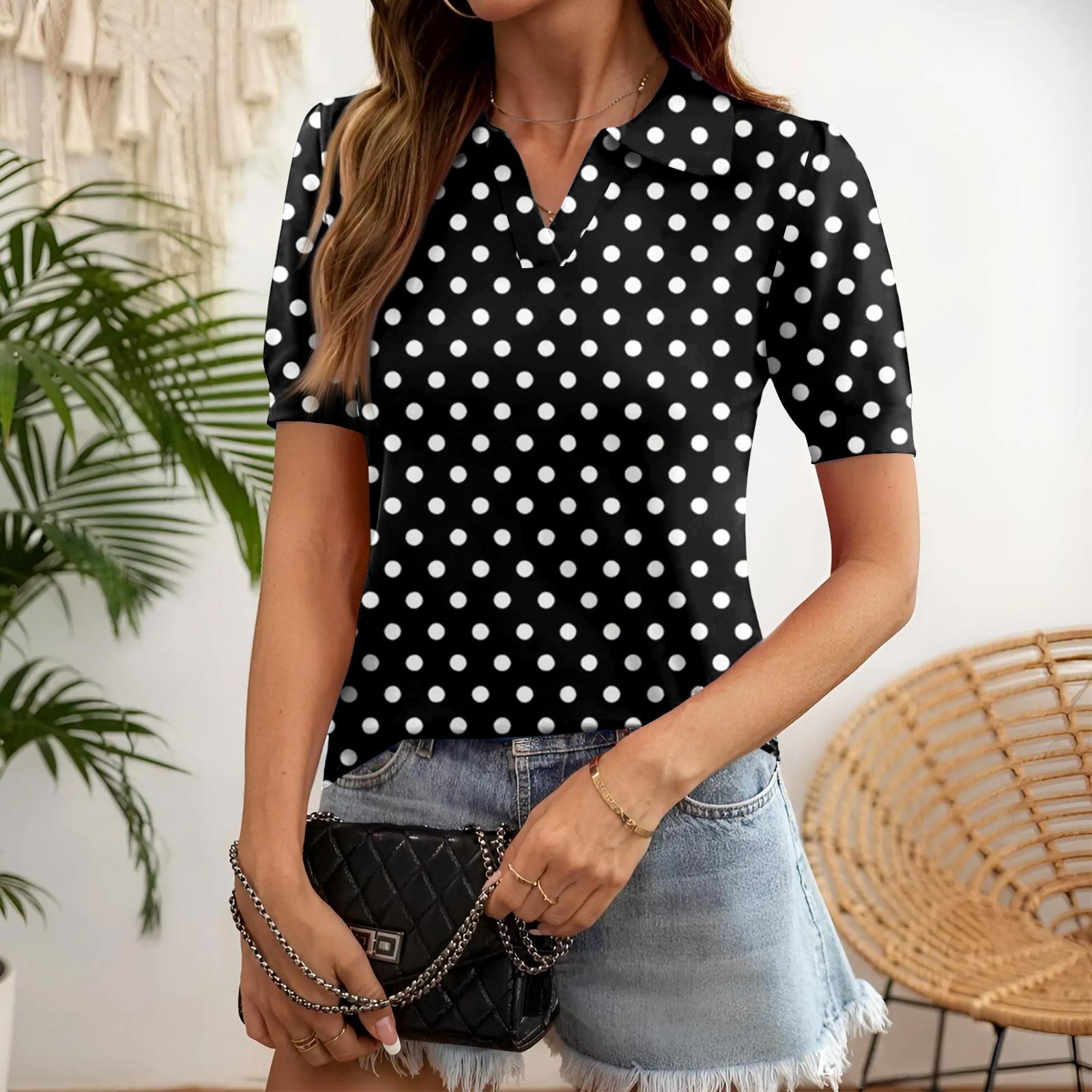 

Short Sleeve Blouses for Women Classic Polka Dot Design Comfortable Fit Women s Short Sleeve Tops for Everyday Wear Womens Short Sleeve Blouses XXL
