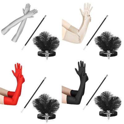 Dames Flapper Accessoires Feestkostuum Vintage Hoofdband met Veren Handschoenen