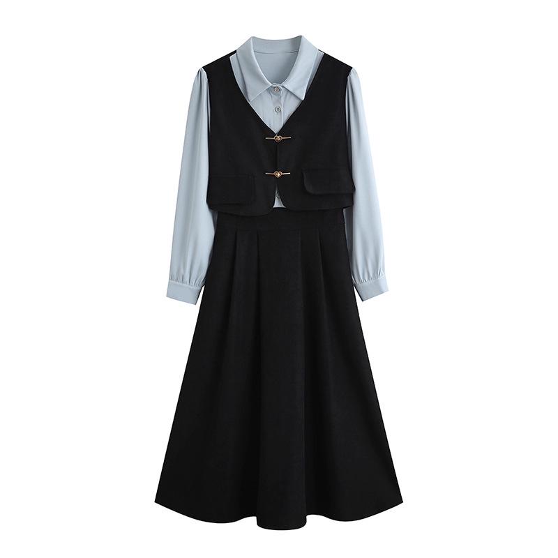 Women's French Retro Teacher Interview Two-Piece Long Dress - Autumn/Winter 2026 Collection