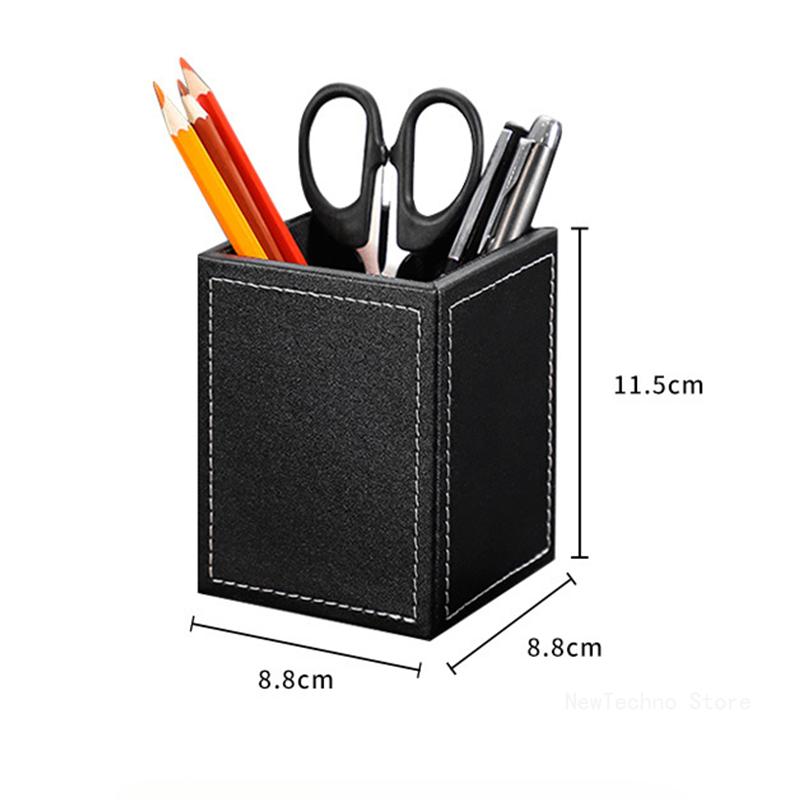 Portapenne in Pelle Creativo Cancelleria Studente Ufficio Semplice Astuccio Quadrato Organizer da Scrivania Nero Business