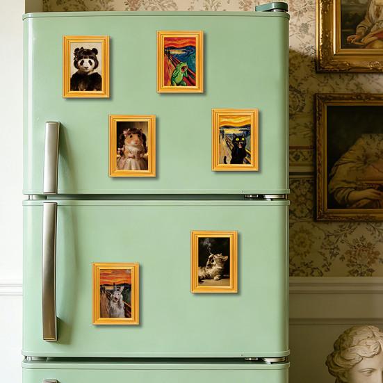 Animal Photo Frame Refrigerator Magnet 3D Wooden Vintage Frame Decorative Fridge Magnet Home Office Whiteboard Locker Decor