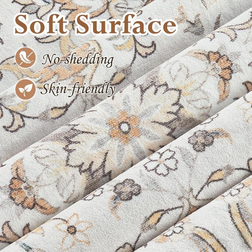 Crystal velvet carpetArea Rug Living Room Rugs: Washable Vintage Floral Oriental Farmhouse Large Thin Indoor Carpet for Bedr