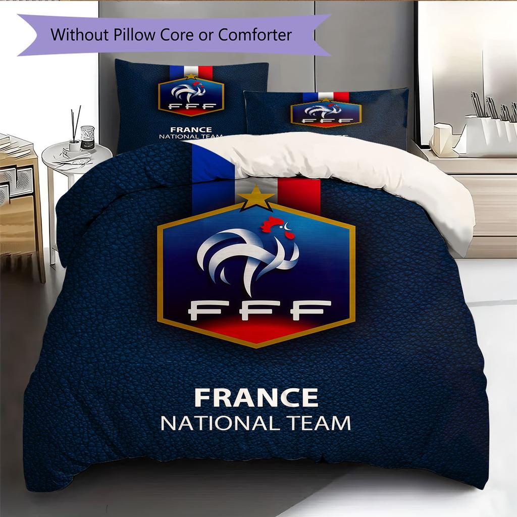 France National Football Logo Pattern Bedding Home Decoration Birthday Gift (1 * Duvet Cover + 2 * Pillowcase, Without Core),fan Merchandise.