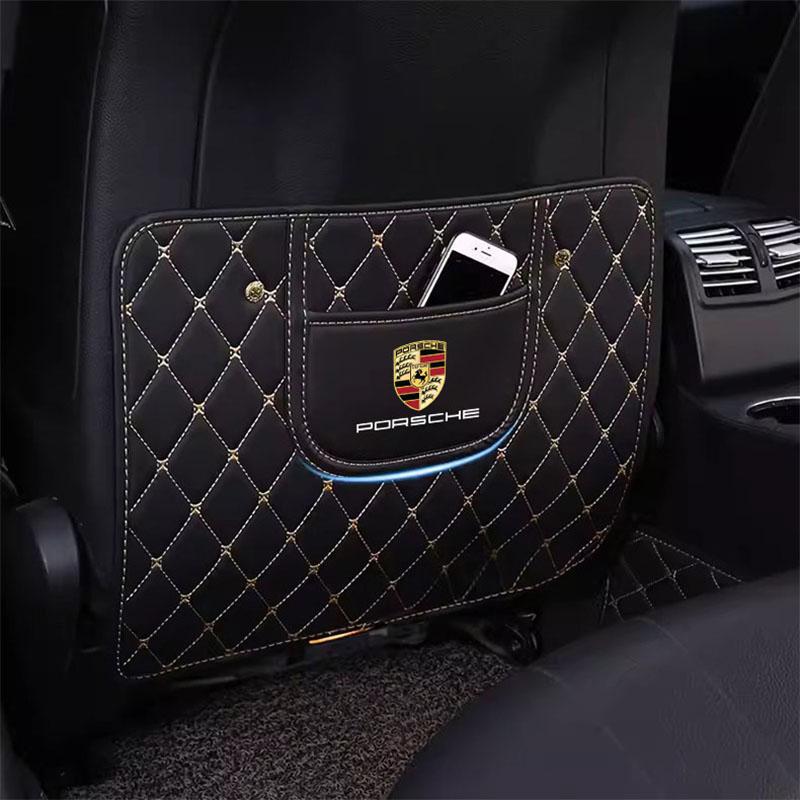 2Pcs Leather Car Anti-Kick Mat Auto Seat Back Protector Pad For Porsche 911 718 Taycan Panamera Cayenne Macan Boxster Cayman