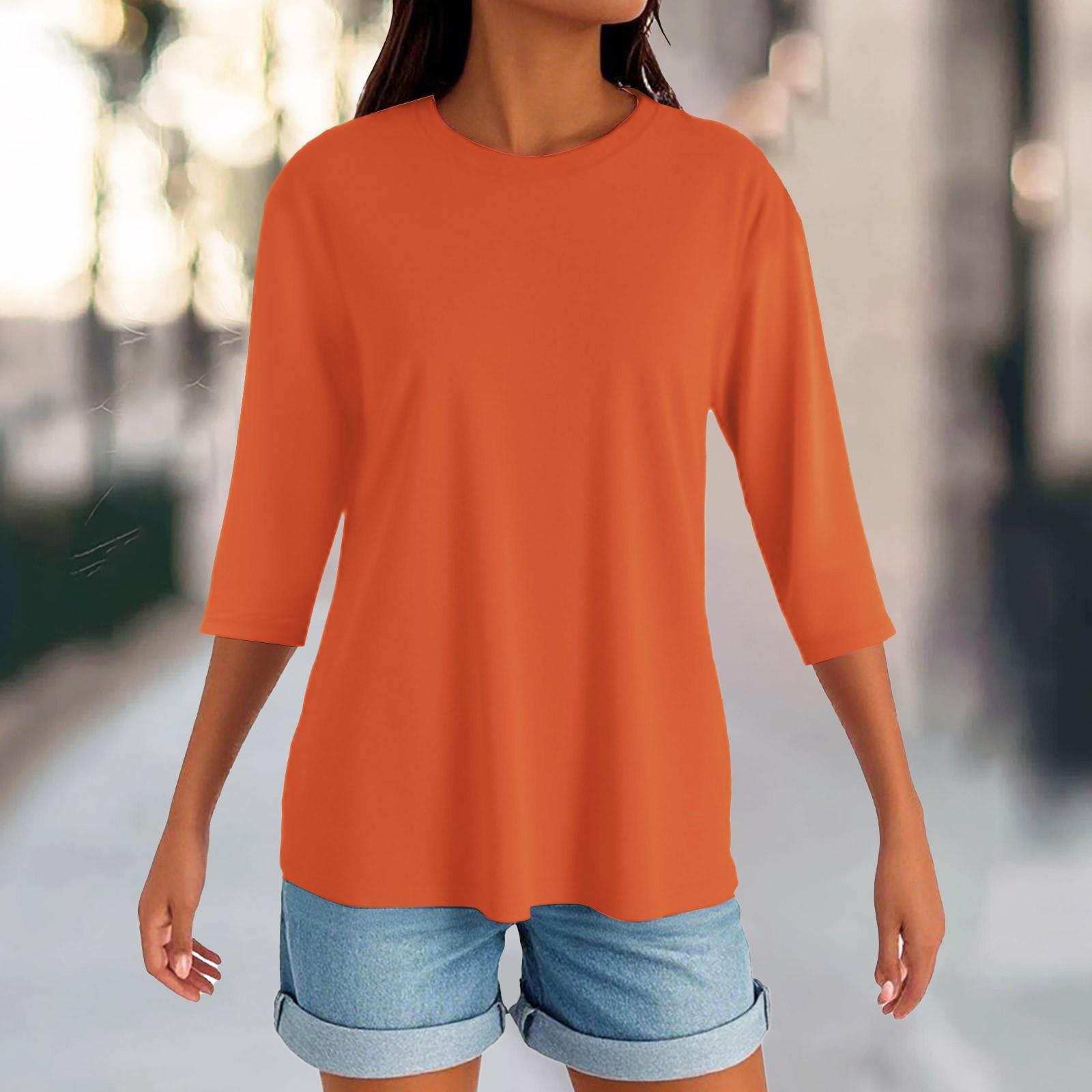 

Женский круглый вырез с разрезом по низу, модный повседневный однотонный топ с рукавом три четверти XL шафрановый