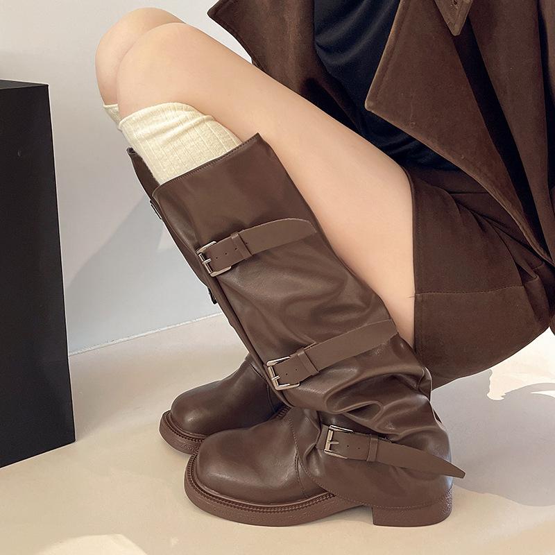 Niche retro thick heel mid-height boots western cowboy stack boots knight boots early autumn knight boots French women's boots