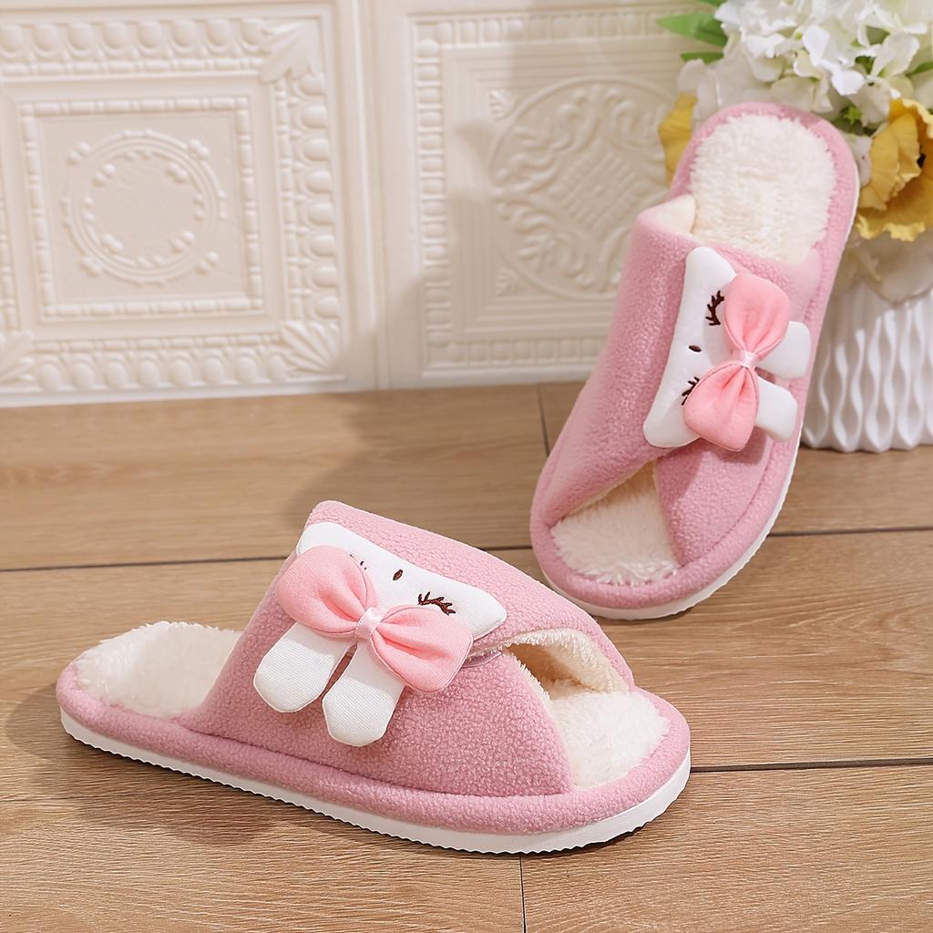 Slippers Cute Plush Rabbit Bow For Women Springautumn Indoor House Slippers With Thick Sole And Faux Fur Women Shoes