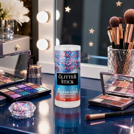 16G Glitter Stick for Face Hair Body, Independence Day Patriotic Glitter Stick, Red Blue White Makeup Stick for 4th of July, Veterans Day
