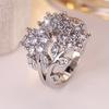 Silver-toned Floral Bouquet Statement Ring Inlaid with Artificial Zirconia Elegant Pavé Cluster Design Suitable for Daily Wear, Parties, and Wedding
