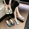 Xiaoxiangfeng pearl slippers women's summer wear 2025 new versatile Internet celebrity fairy style thick heel sandals