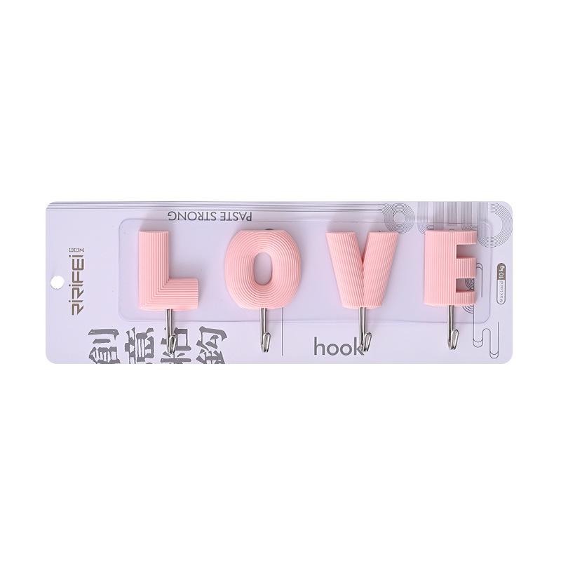 4PCS Cute Hook Strong Viscosity Cartoon LOVE shape Hooks Plastic Punch-Free Key Hook Door Dormitory Available Lovely Decoration