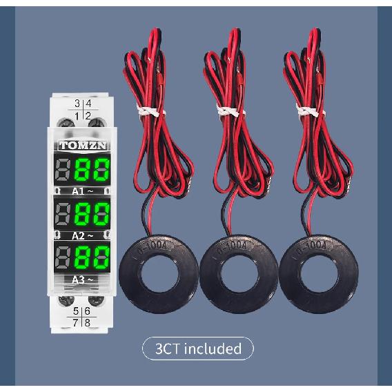 TOMZN DIN Rail 18mm Apmere Meter AC 100A 220V 380V Three Phase Modular Ammeter Indicator LED Digital Display Detector Witch CT