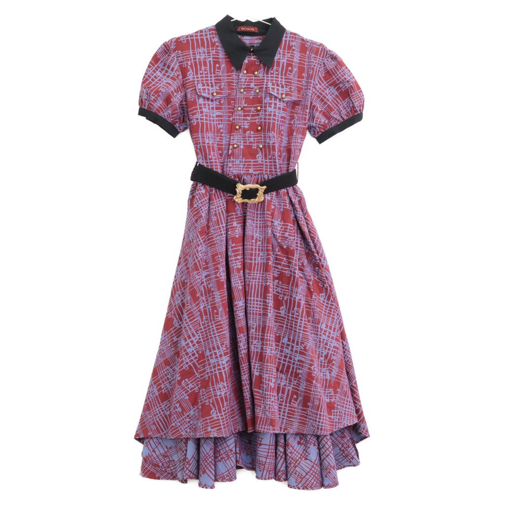 Hazama [Excellent Condition] Belt Included. Crazy Checkered Staves. Dress S Red / blueUsed