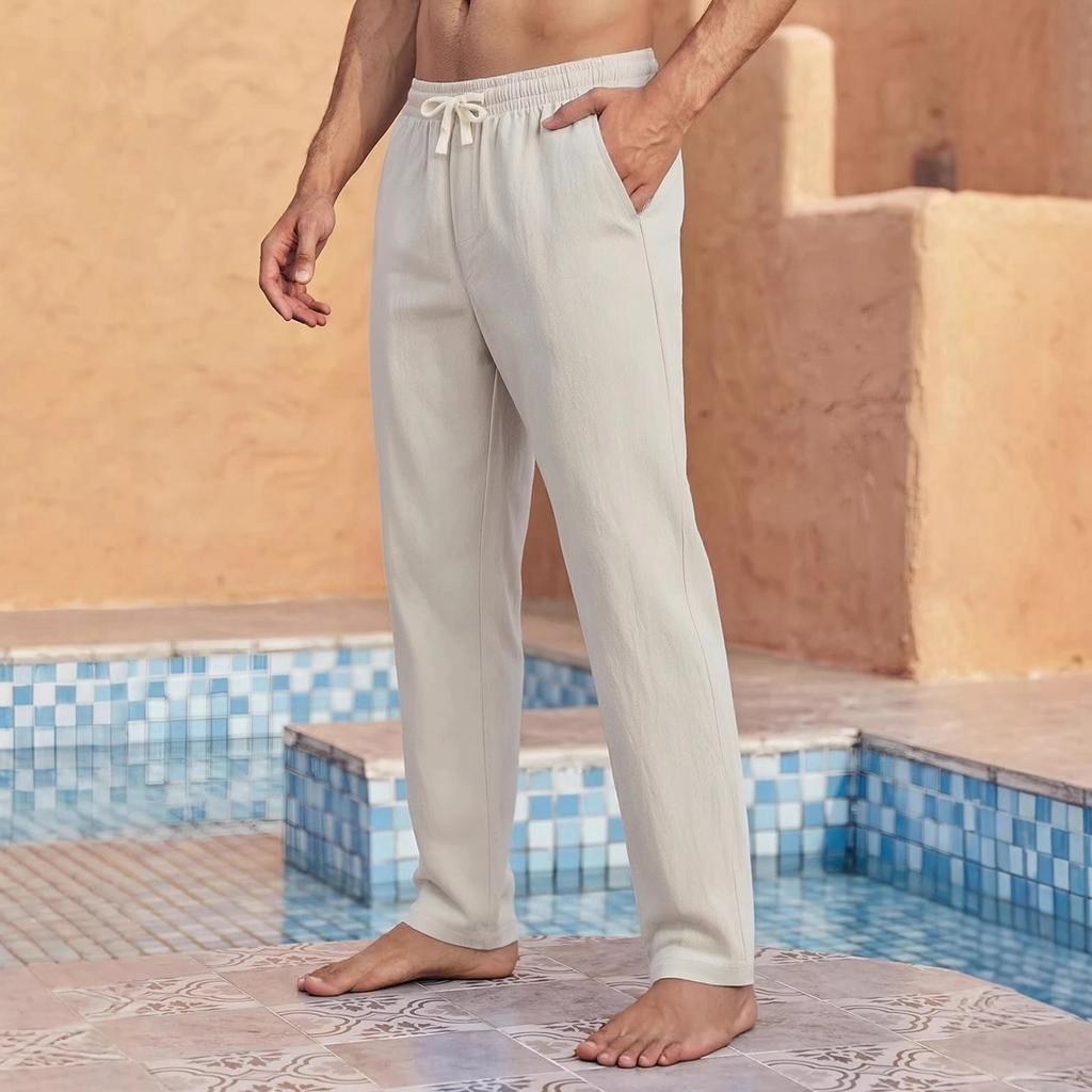 Men's Cotton And Linen Pants - Loose And Breathable - With Drawstring Pockets - Everyday Vacation Straight-leg Pants