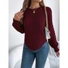 Women's Sweatshirt Casual Top Solid Colour Cable-Knit Bell Sleeves Asymmetrical Pullover