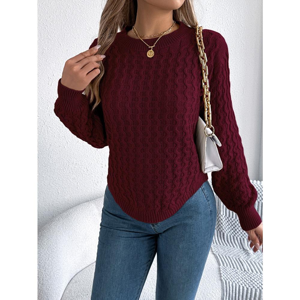 Women's Sweatshirt Casual Top Solid Colour Cable-Knit Bell Sleeves Asymmetrical Pullover