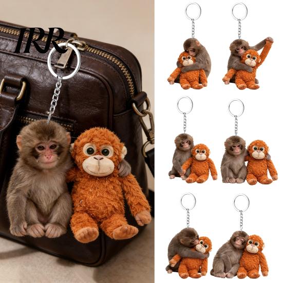 Colorful Desk Decoration Monkey Keychain 2D Acrylic Cute Holding Plush Toy Accessory Hanging Pendant for Backpack Purse Car Keys Aceessory Collectible