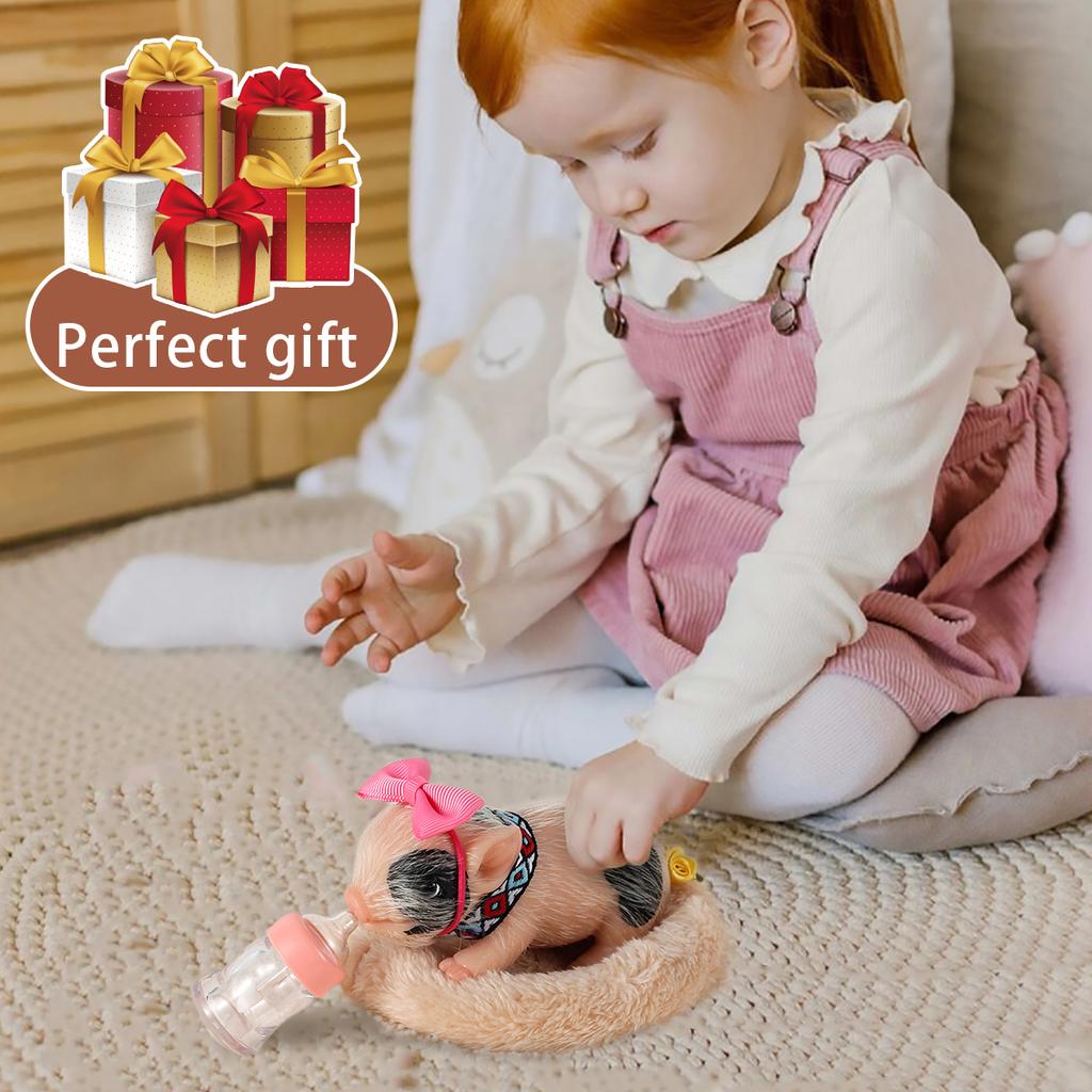 Mini Reborn Doll Full Silicone Pig Doll Toy Lifelike Reborn Newborn Pig Doll Decompression Toy Christmas Gift with Accessories