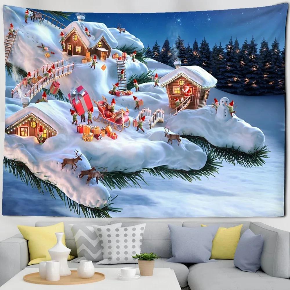 Weihnachtliches Katzenmuster Wandteppich Schlafzimmer Wohnzimmer Heim Wanddekoration