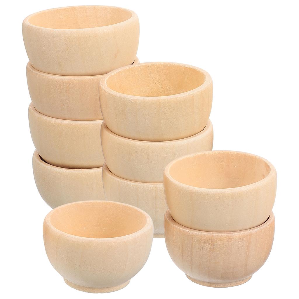 10pcs Small Unfinished Wooden Bowls Natural Wooden Blank Bowls For Crafts Drawing Painting Ornament Model Toy Child Mini Cutlery