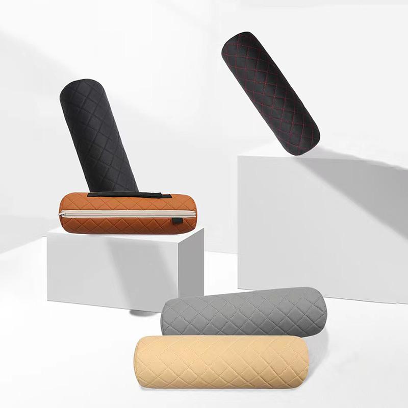 Luxury Car Seat Neck Pillow Headrest Car Leather Memory Chair Cervical Pillow Office Chair Seat Breathable Cylindrical Headrest