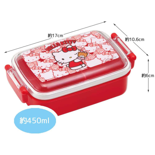 Skater Kids' Lunch Box, Single Tier, 450ml, Soft Dome Shape, Hello Kitty Design, Ushiro Shiro, Sanri, Antibacterial, Made in Japan, RBF3ANAG-A