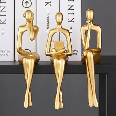 3 stücke Abstrakte Figuren Harz Statue Gold Denker Skulptur Ornament Kunst Sitzhaltung Charakter Statuen Hause Regal Dekorationen