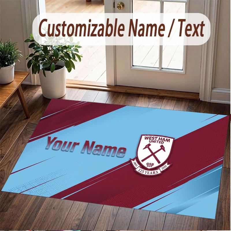 Benutzerdefinierter Teppich West Ham United Fußballmuster Druck Name Text Weicher Rutschfester Boden Teppich für Zuhause Innen Dekoration