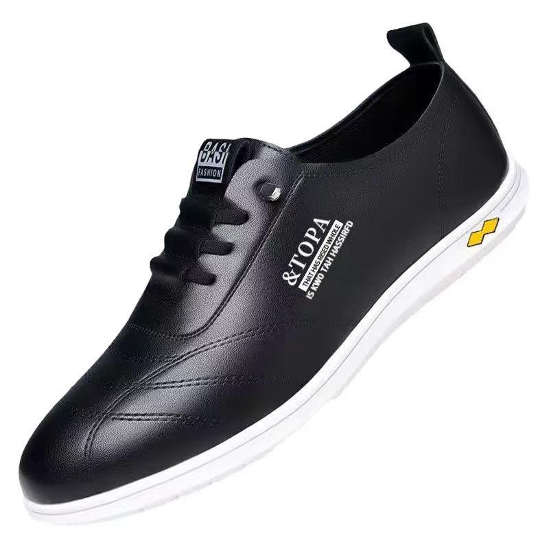 Pánské kožené boty z jara 2025, nízké, s měkkou podrážkou, prodyšné, módní, všestranné, šněrovací, trendy, protiskluzové, s plochým podrážkou, pohodlné, volnočasové boty