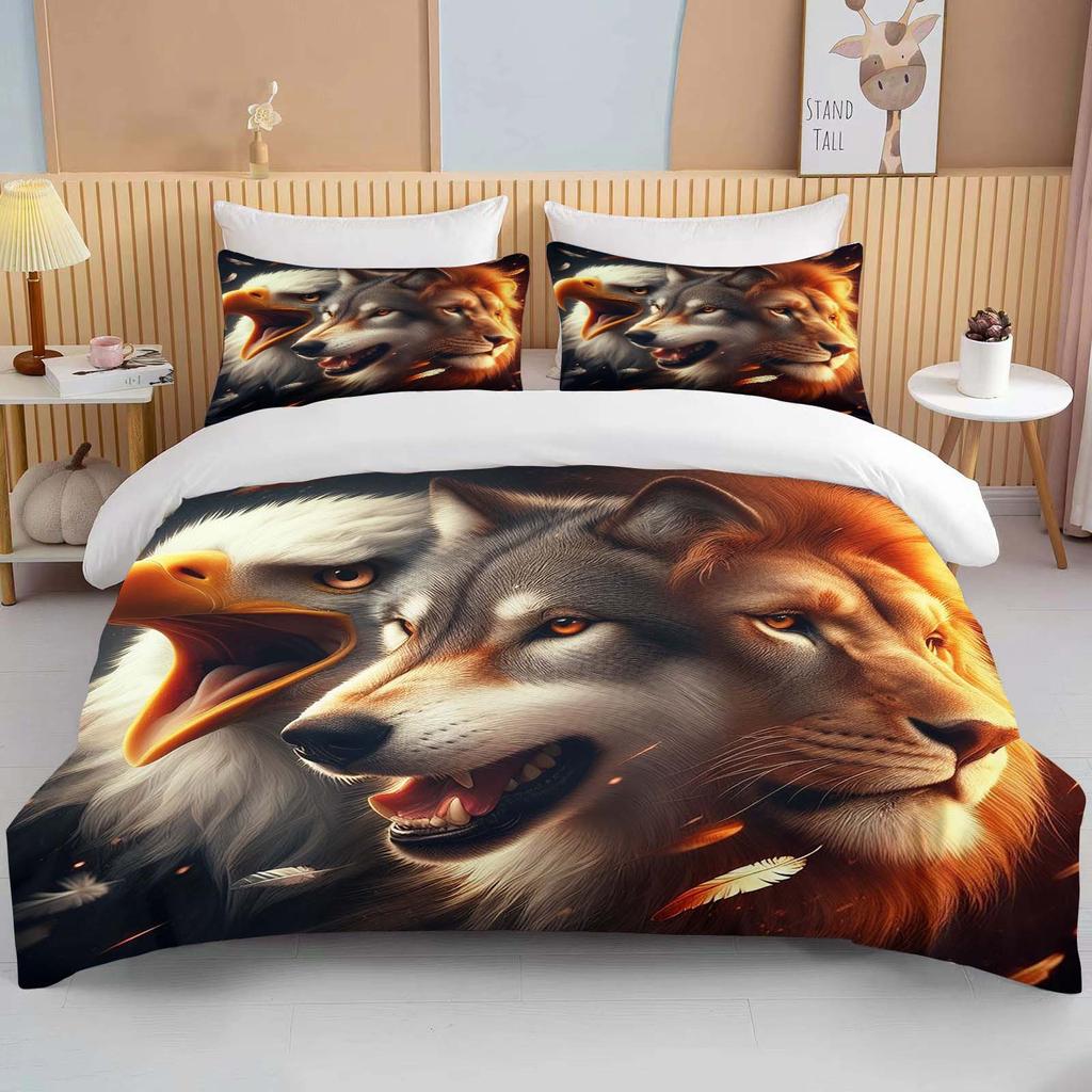 Lion Fox Horse Eagle Wolf   Bedding Set Duvet Cover 1 Duvet Cover 2 Pillowcases Adult and Child Bedding Set Luxury Holiday Gifts