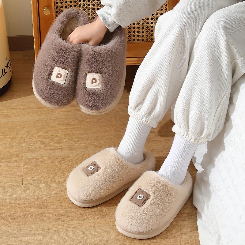 Women's Plus Velvet Fuzzy Slippers: Warm Cotton, Non-Slip Thick Sole, for Men & Women, Perfect for Autumn & Winter