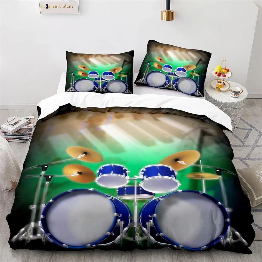 Drum Kit King Queen Duvet Cover Rock Musical Style Bedding Set for Kids Teens Adults Hip Hop Grunge Polyester Quilt Cover
