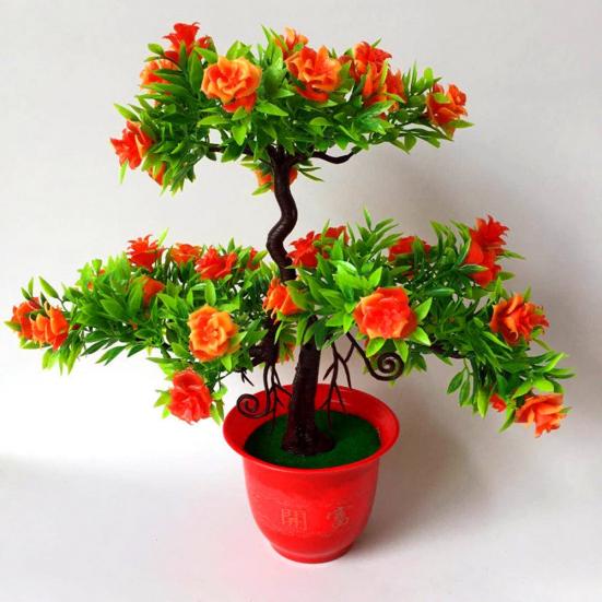 Künstliche Rosen-Blumen-Gast-Gruß-Kiefer-Blumentopf-Zuhause-Desktop-Büro-Dekor