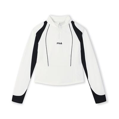 Fitted Short Zip Neck Knit Long Sleeve T-Shirt Women Tops Cloud-Mushroom-White F11W519210FWT