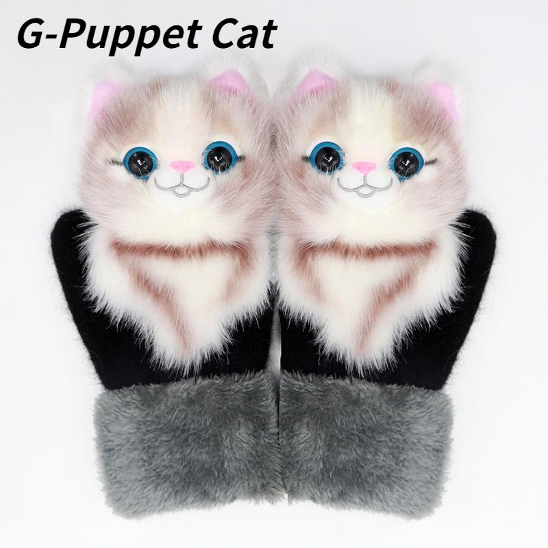 Mote Vinter Varme Hansker Kvinner Dyremønster Hanske Varme Plysj Strikket Hanske Mote Søte Hansker for Kvinner