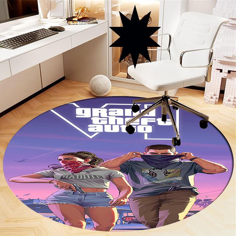 GTA 6 Bedruckter Runder Teppich Teppich Stuhlteppich Bereichsteppich Eingang Fußmatten, für Bürostuhl Wohnzimmer Schlafzimmer Küche.