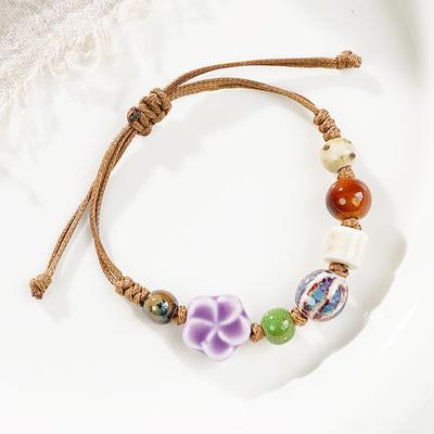 Kaseakia Handgefertigt Vintage Keramik Steinperlen Wachsschnur Verstellbare Perlenarmbänder Bohemian Boho Schmuck für Damen