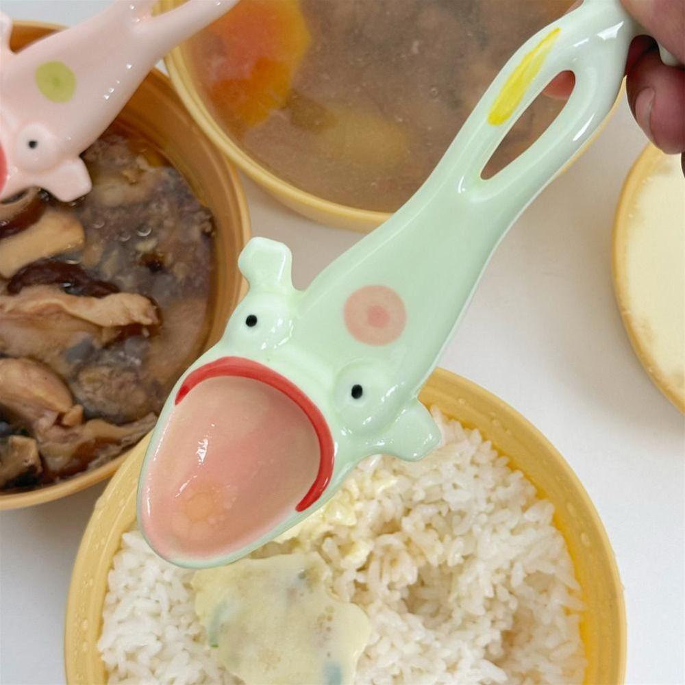 Big Mouth Dessert Spoon Hangable Funny Spoon Creative Ceramic Frog Spoon  Coffee Dessert Use