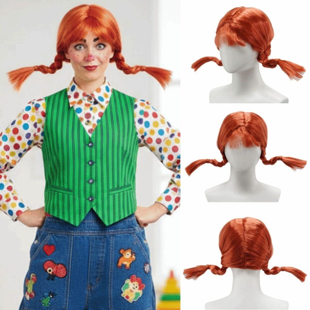 Neat Bangs Long Orange Hair Anime Twisted Braid Wig Synthetic Halloween Cosplay Wig Carnival Party