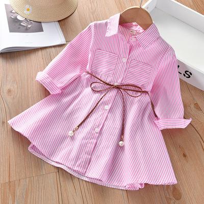 Girls Striped Shirt Dress Spring Autumn Summer Baby Casual Chic Cotton Blend Long Sleeve Button Down Party Outfit 90cm
