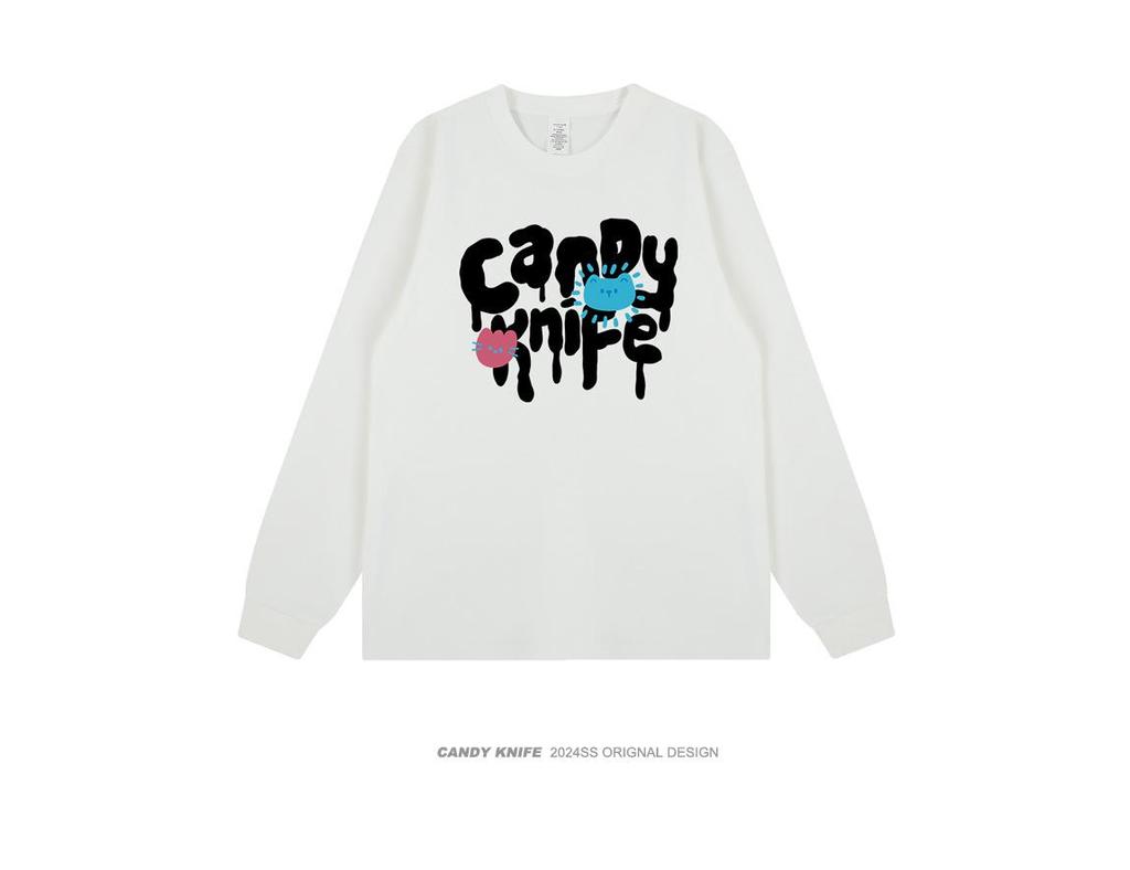 Korean Trendy Graffiti Letter Print Unisex Loose Long Sleeve T-Shirt for Autumn/Winter