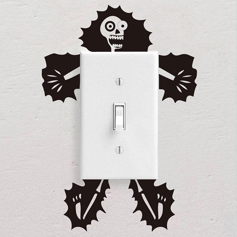 Electrocution Skeleton Man Switch Sticker, Children'S Bedroom Bathroom Wall Sticker Self-Adhesive Halloween Fun  Style