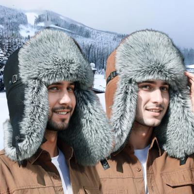 Winter Imitation Fur Men's Locomotive Thickened Warm Middle and Old Ear Protection and Cold Hat
