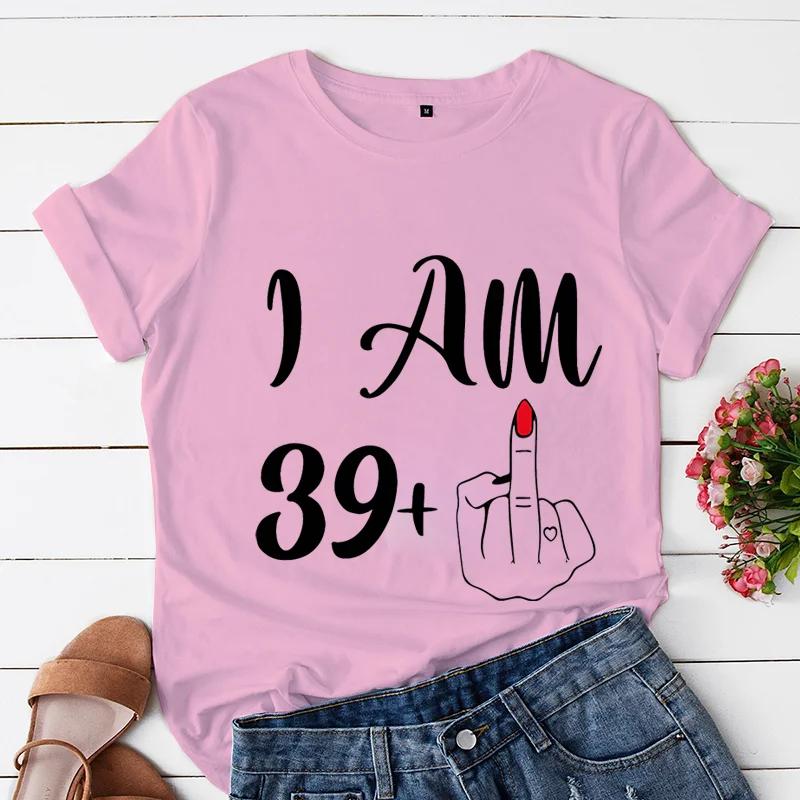 I Am 39/49 Plus Middle Finger Print Women T-shirts Short Sleeve Female Tshirts Middle Finger Graphic Grey Tee T Shirt Y2k Tops