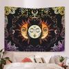 Rainbow Tri-Color Sun Moon Face Tapestry, Vibrant Wall Hanging Background Cloth for Bohemian Living Room Decor