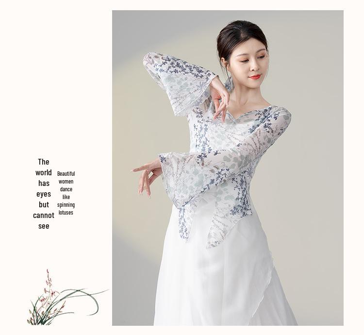 Haut en gaze pour danse ethnique féminine 2025 pour examens d'art - Costume fluide féerique