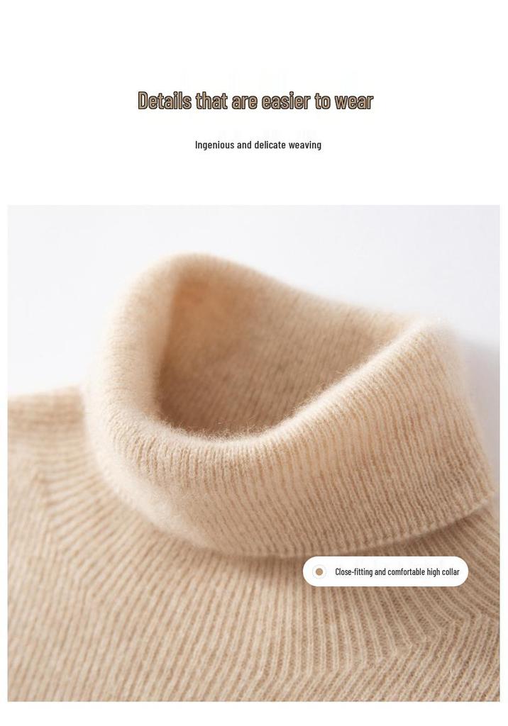 Women's 100% Cashmere High Neck Sweater - Autumn/Winter Rib Knit Base Layer