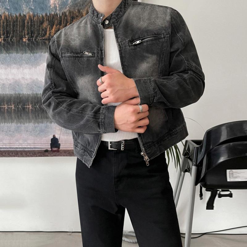 Pi Shuai Short Denim Jacket Men's Autumn Loose Stand-up Collar Jacket Korean Style Trendy Design Top